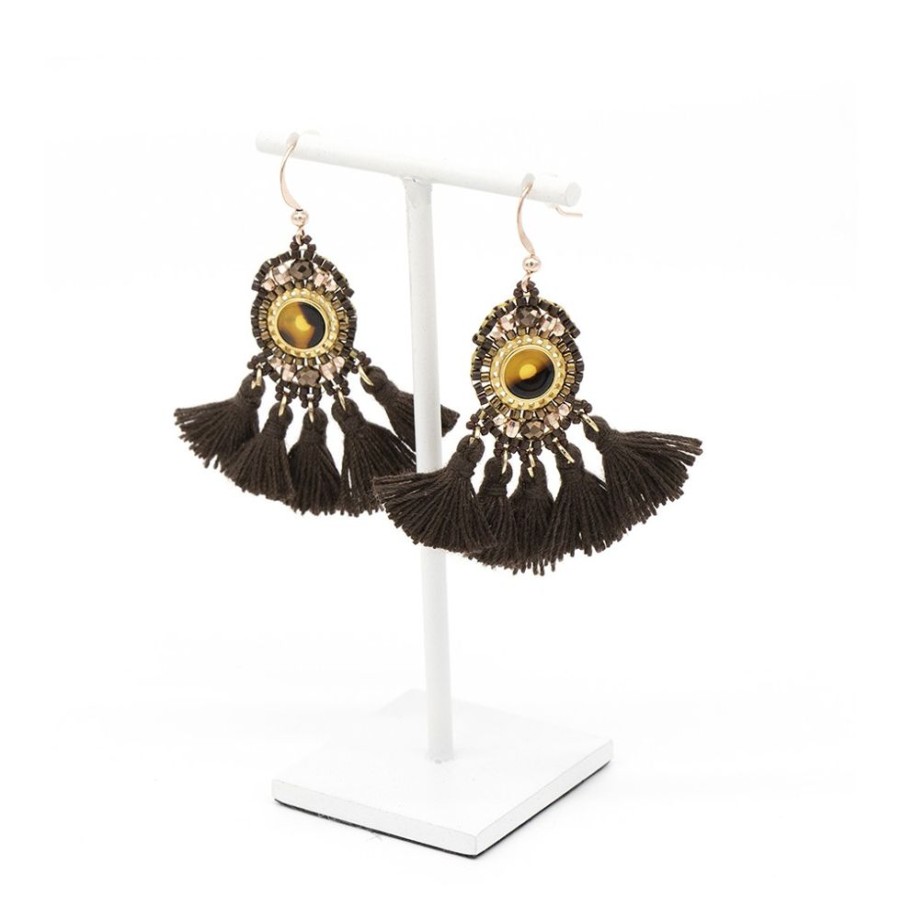 Bijoux Hypnochic | Boucles D'Oreilles Pompons Marron