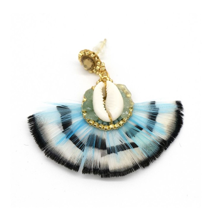 Bijoux Hypnochic | Boucles D'Oreilles Hypnochic Cauri Et Plume